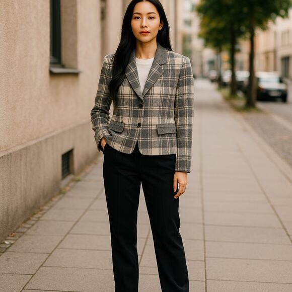 Gerulan Ginza Wool Gray/White Blazer Jacket Size M - Picture 1 of 4